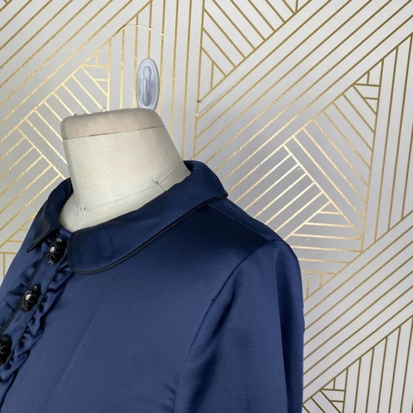 Boden Sophia Sequin Collared 3/4 Sleeve Blouse Top in Navy Blue Size US 6 - Picture 6 of 12